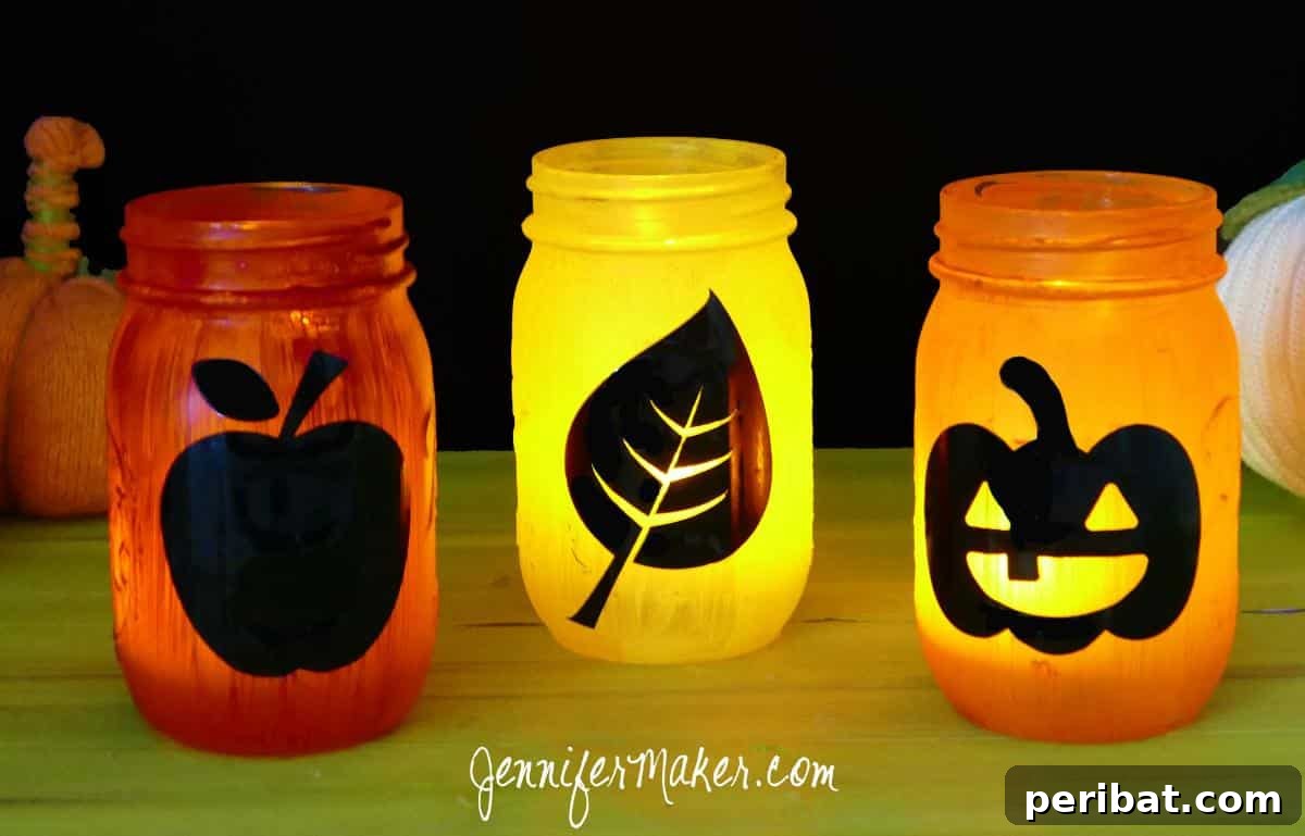 Versatile and easy mason jar luminaries, perfect for autumn and Halloween decor.
