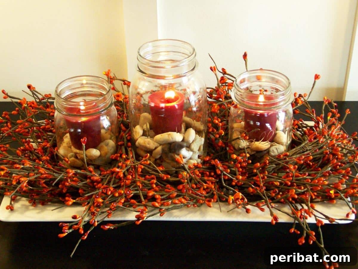Simple and elegant quick and easy fall centerpiece using mason jars.