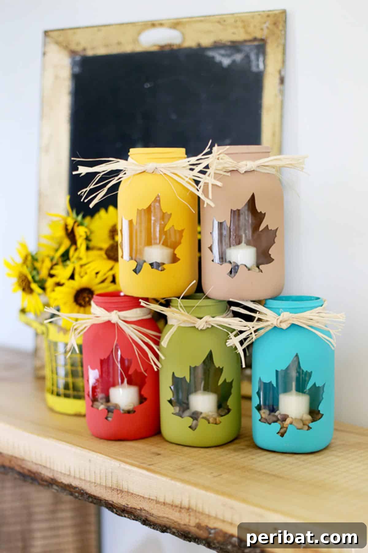 Versatile fall mason jar craft, suitable for various seasonal decorative uses.