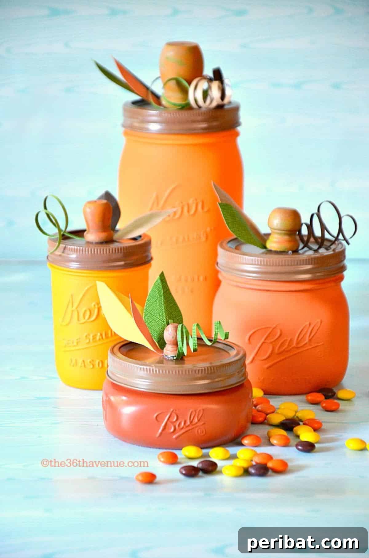 Creative DIY pumpkin mason jars, mimicking the look of real pumpkins.