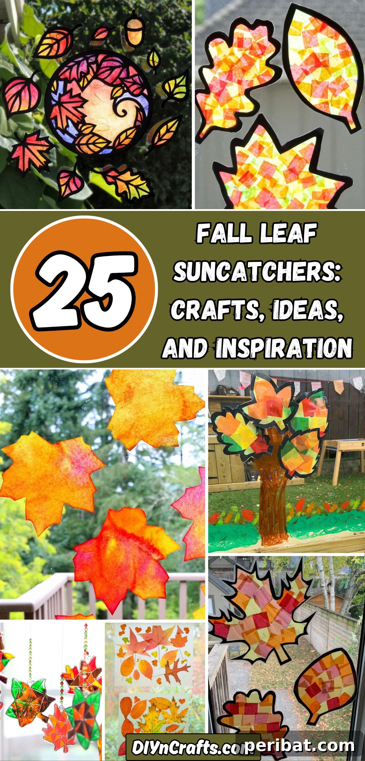 25 Sparkling Leaf Suncatcher Ideas for Fall 2 25 Fall Leaf Suncatchers: Crafts, Ideas, and Inspiration collage.