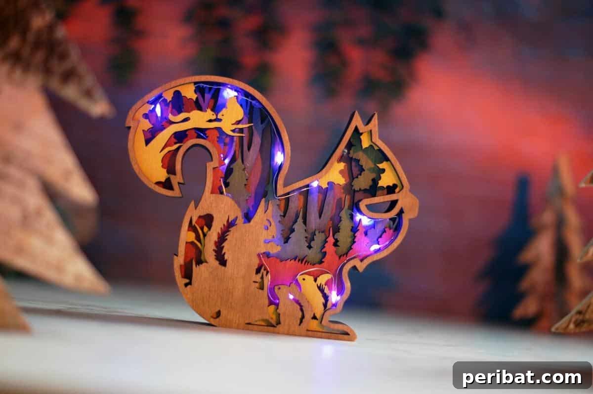 3D Wooden Squirrel Decoration With Lights