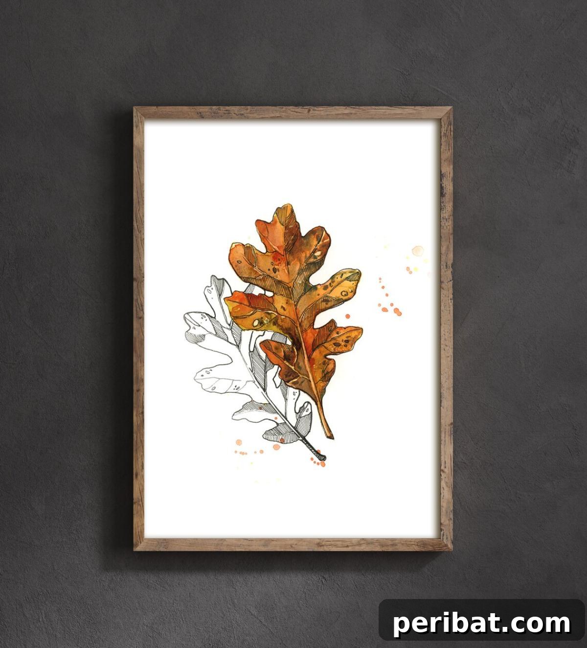 A high-quality oak leaf fine art print, showcasing detailed leaves painting.