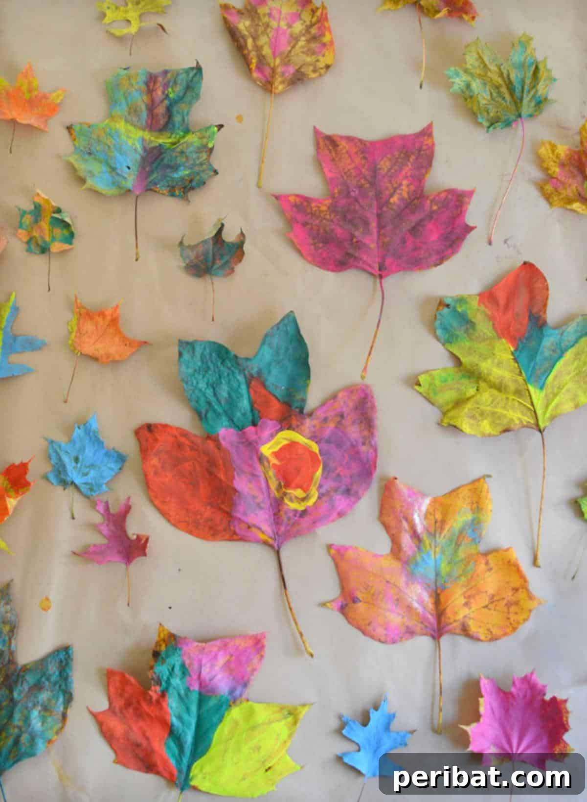 Children engaged in a fun leaf painting activity, showcasing their colorful leaf creations.