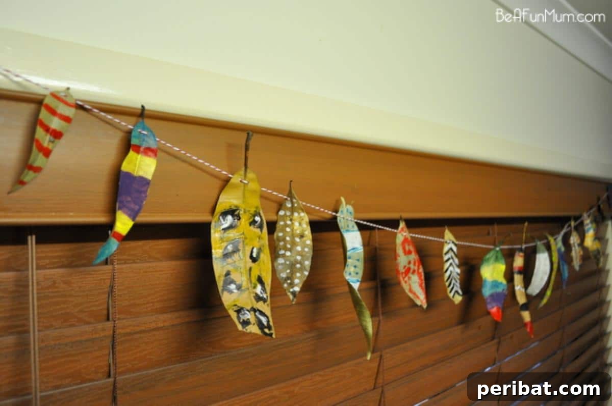 Hand-painted DIY leaves featuring intricate designs and vibrant colors, ready for crafting.