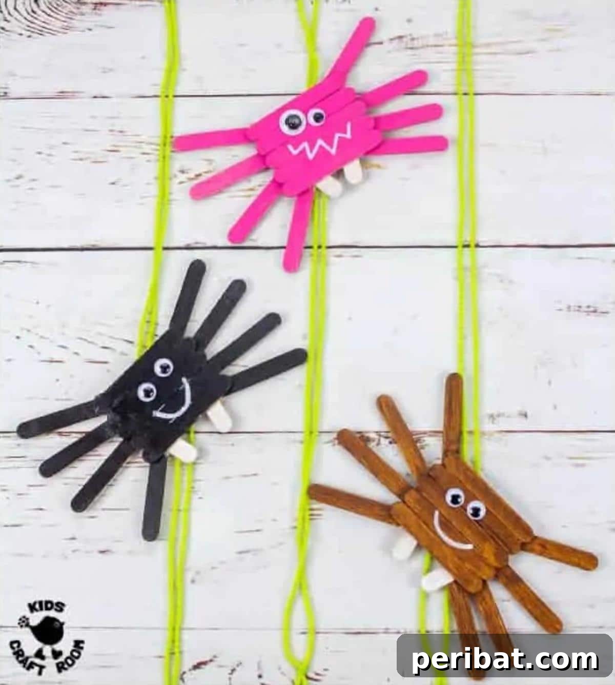 Spooktacular Popsicle Stick Halloween Projects 12 A black spider craft made from popsicle sticks and pipe cleaners, designed to appear as if climbing.