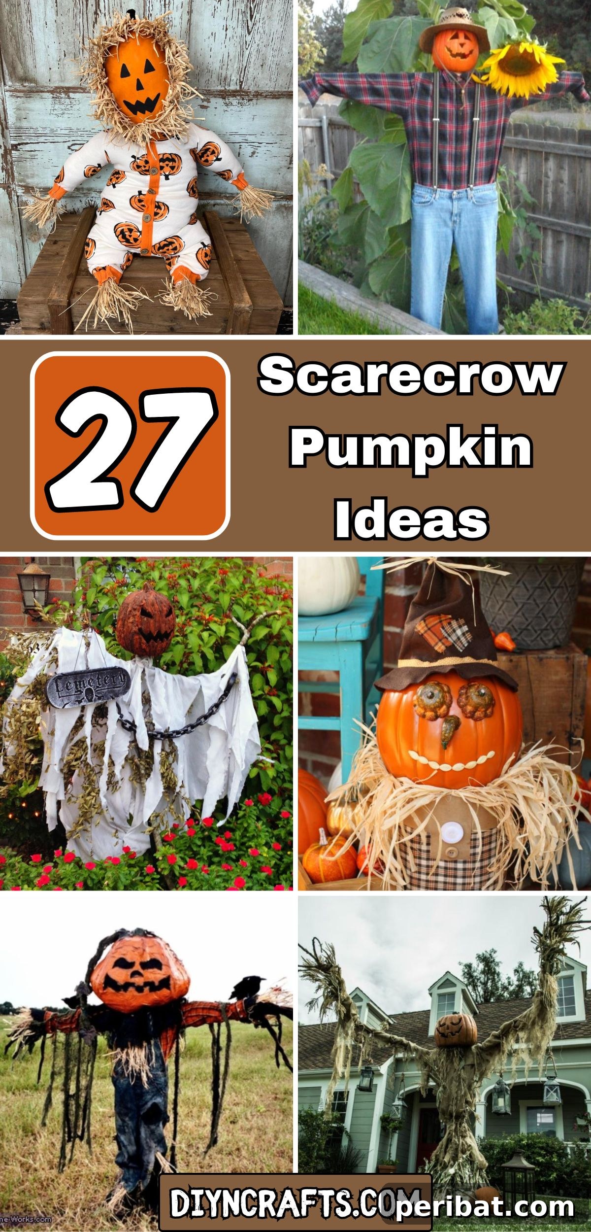 Whimsical Scarecrow Pumpkin Creations 2 27 Scarecrow Pumpkin Ideas collage.