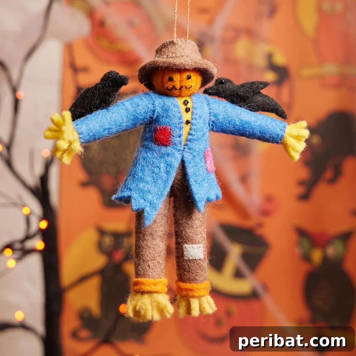 Whimsical Scarecrow Pumpkin Creations 25 Scarecrow Ornament - Hand Felted Halloween Charm