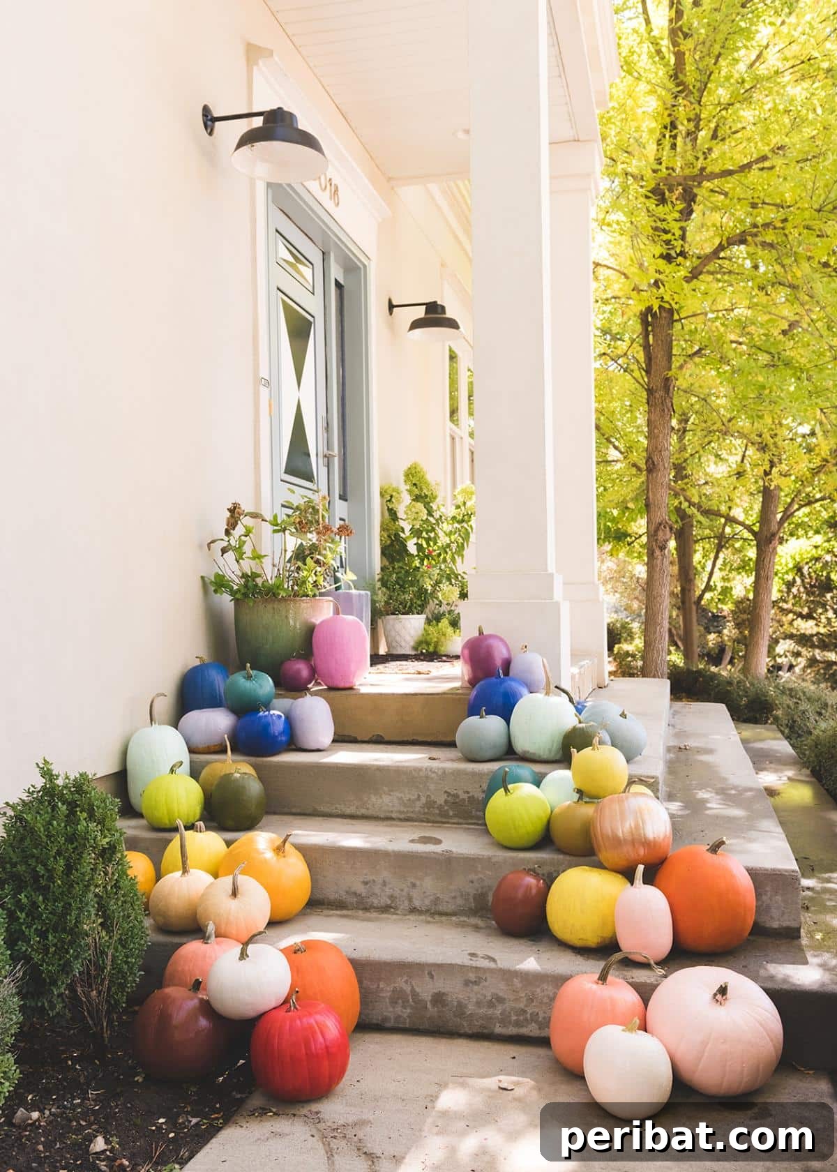 40 Dazzling Fall Front Door Designs 29 DIY Rainbow Pumpkins Decoration