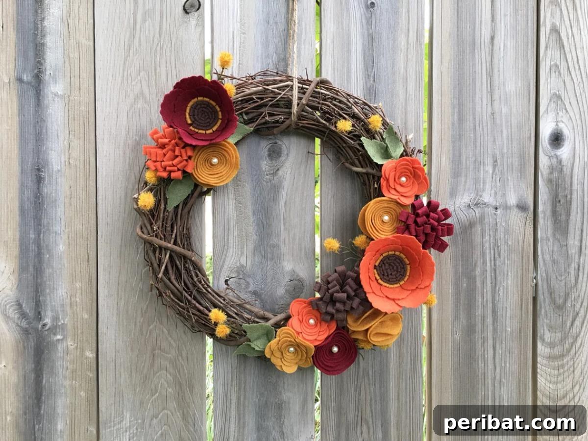 40 Dazzling Fall Front Door Designs 38 Fall Wreath with Felt Flower Grapevine