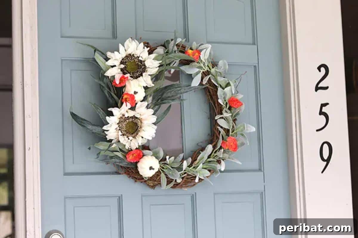 40 Dazzling Fall Front Door Designs 9 Floral Fall Wreath