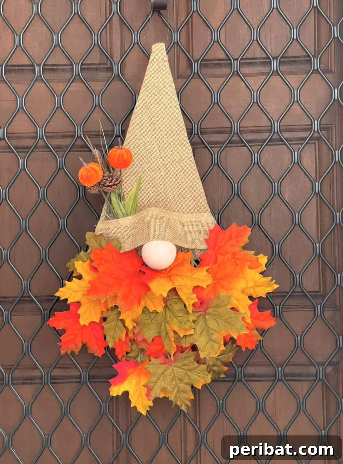 Whimsical Fall Gnome Wreath Inspirations 9 DIY Front Door Gnome Wreath Decor for Fall, adding a unique touch to your entryway.