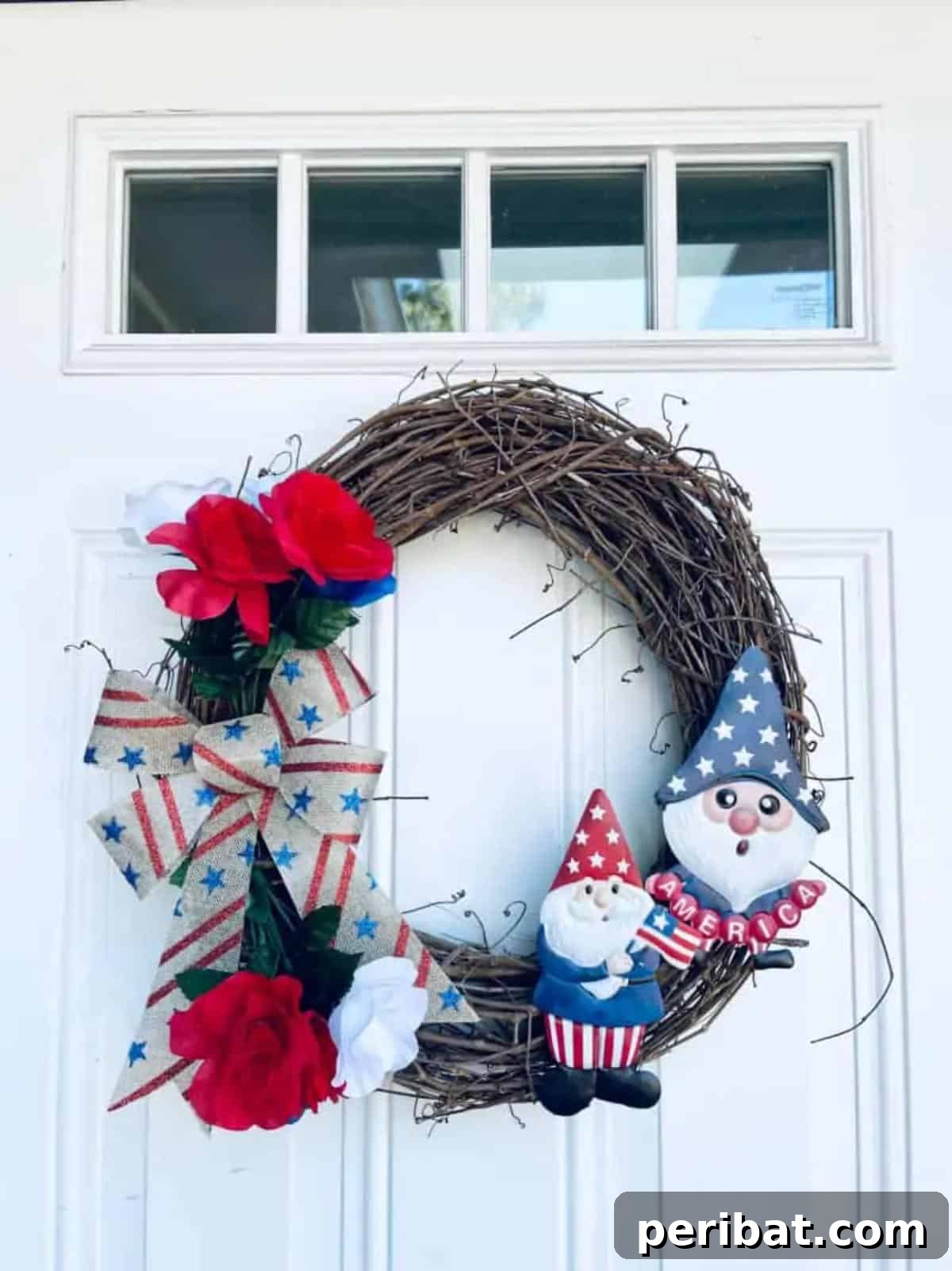 Whimsical Fall Gnome Wreath Inspirations 10 DIY Patriotic Gnome Wreath, featuring red, white, and blue colors.