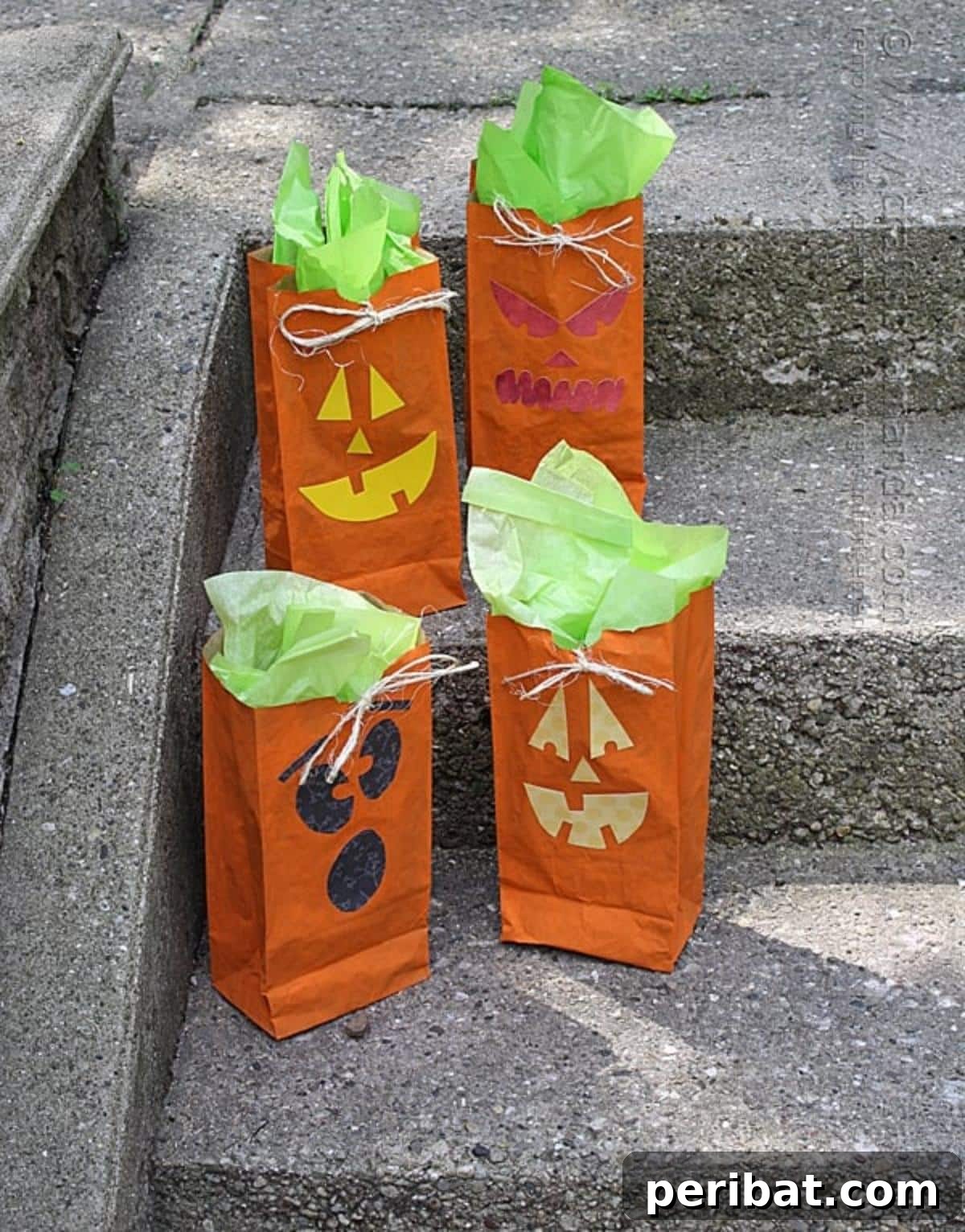 26 Autumnal Paper Bag Crafting Gems 13 Festive Jack O' Lantern treat bags ready for Halloween trick-or-treaters.