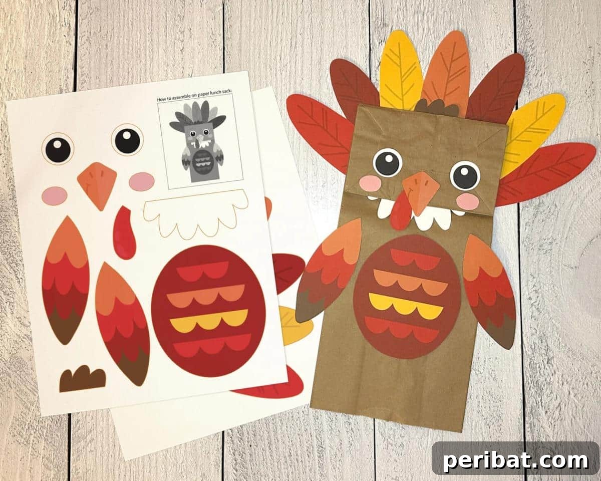 26 Autumnal Paper Bag Crafting Gems 24 A printable turkey puppet activity designed for fun Thanksgiving celebrations with kids.