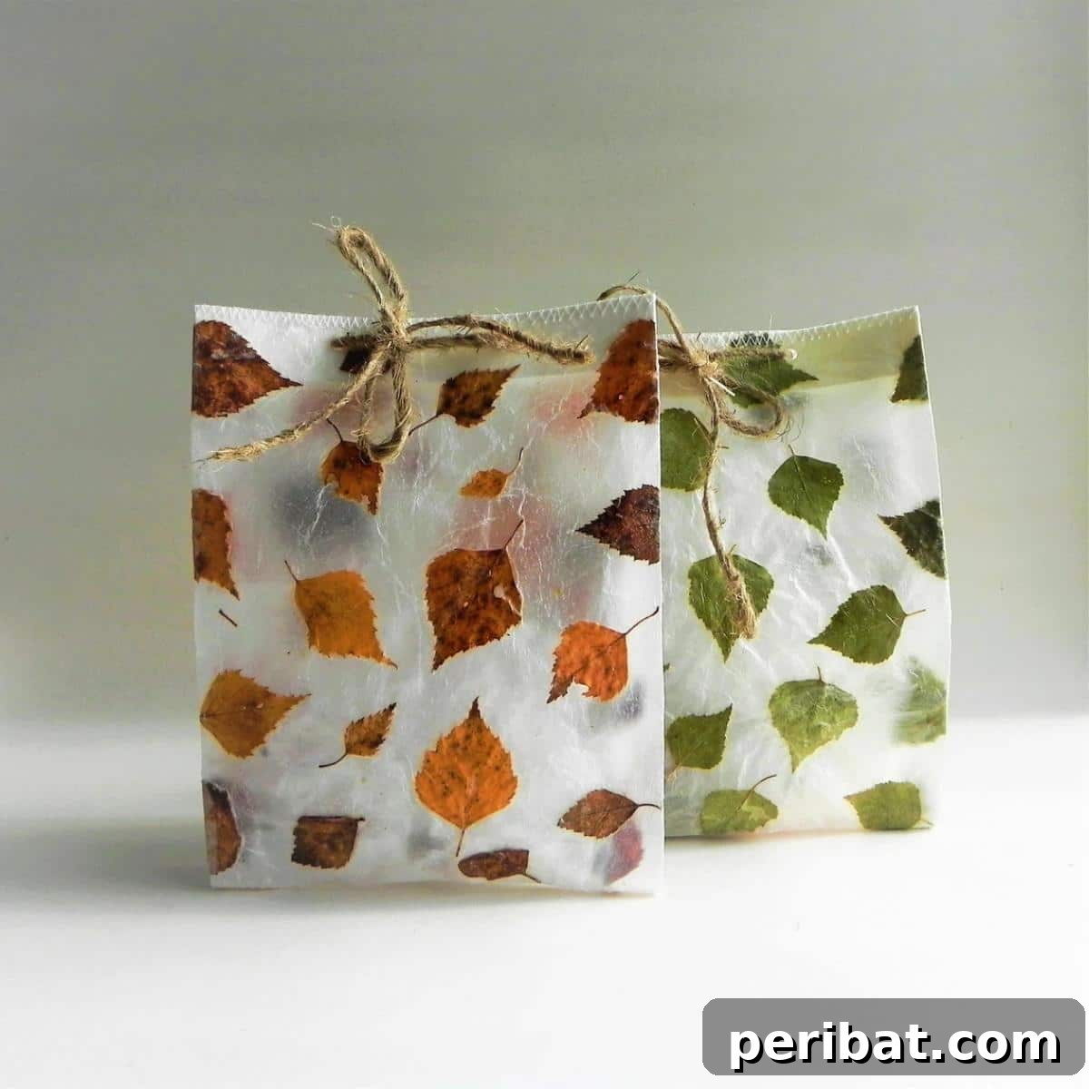 26 Autumnal Paper Bag Crafting Gems 25 Unique hand-made leaf decorative paper bags adorned with real birch leaves.