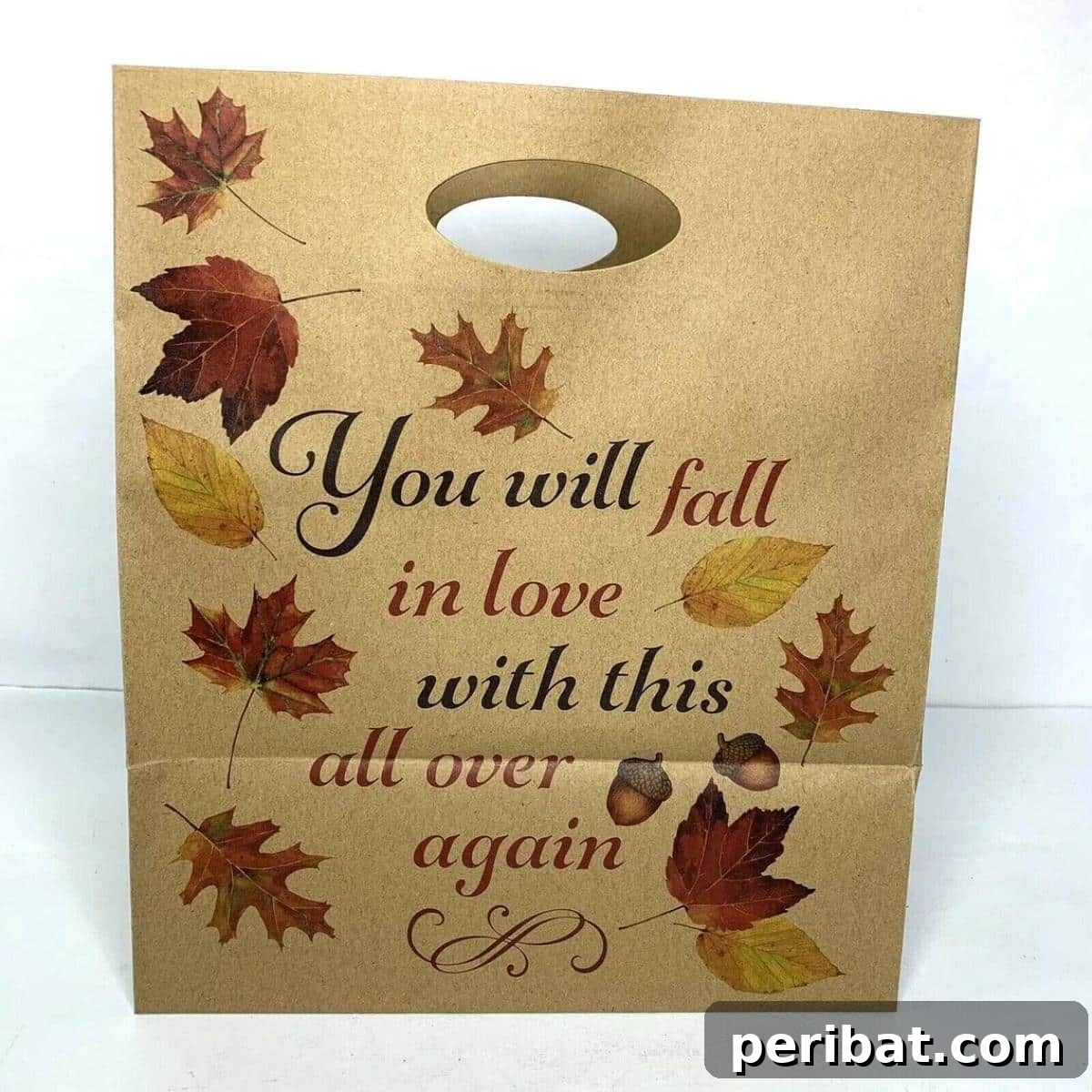 26 Autumnal Paper Bag Crafting Gems 27 Elegant fall paper gift bags adorned with beautiful brown autumn leaves.