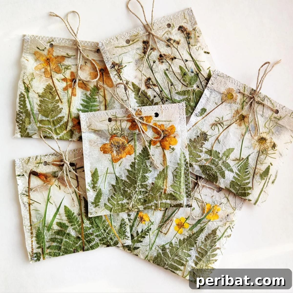 26 Autumnal Paper Bag Crafting Gems 28 Charming mini handmade paper bags decorated with delicate botanicals, perfect for small gifts.