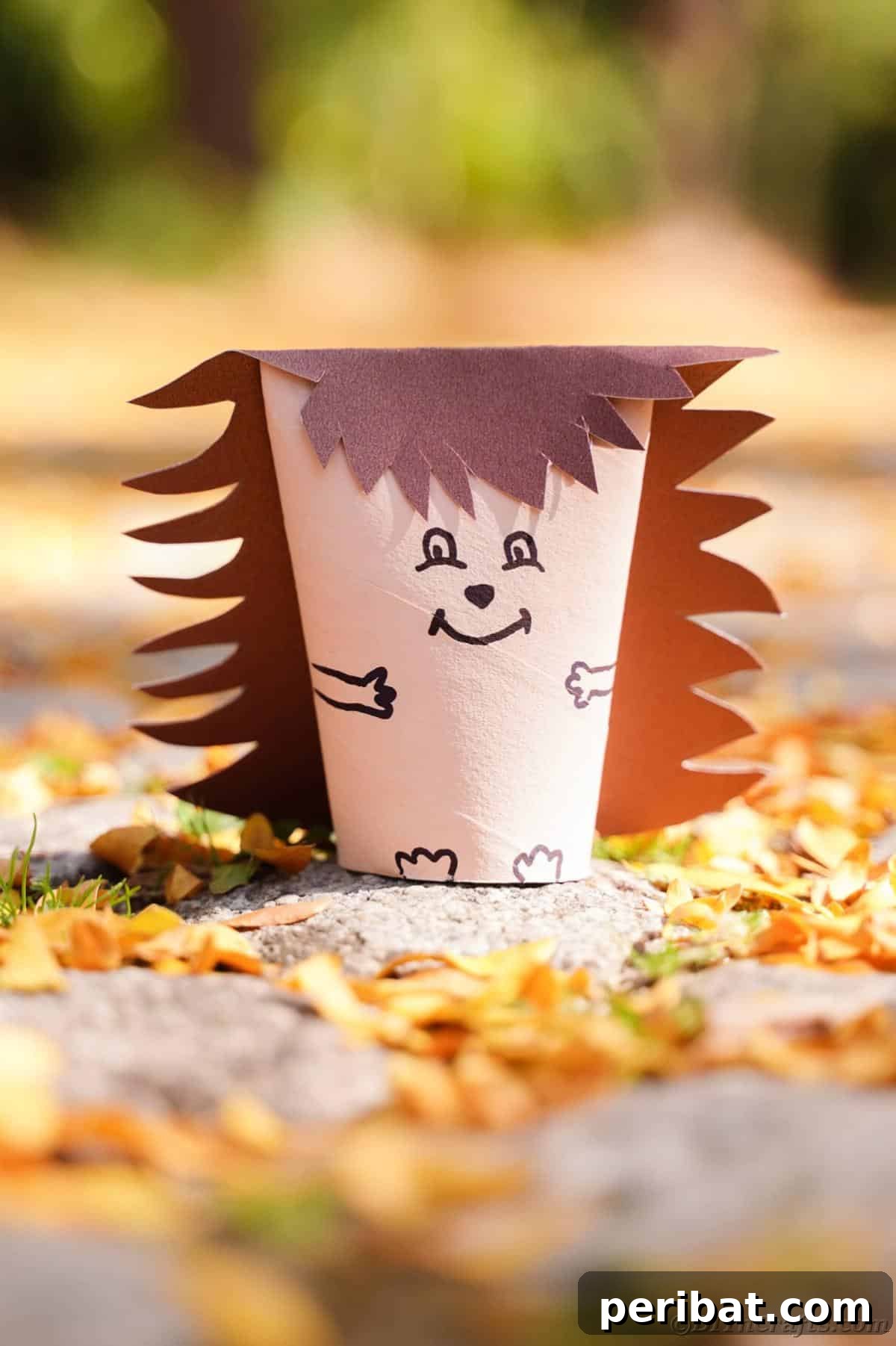 Adorable Toilet Paper Roll Hedgehog Fall Craft, painted brown with spikes