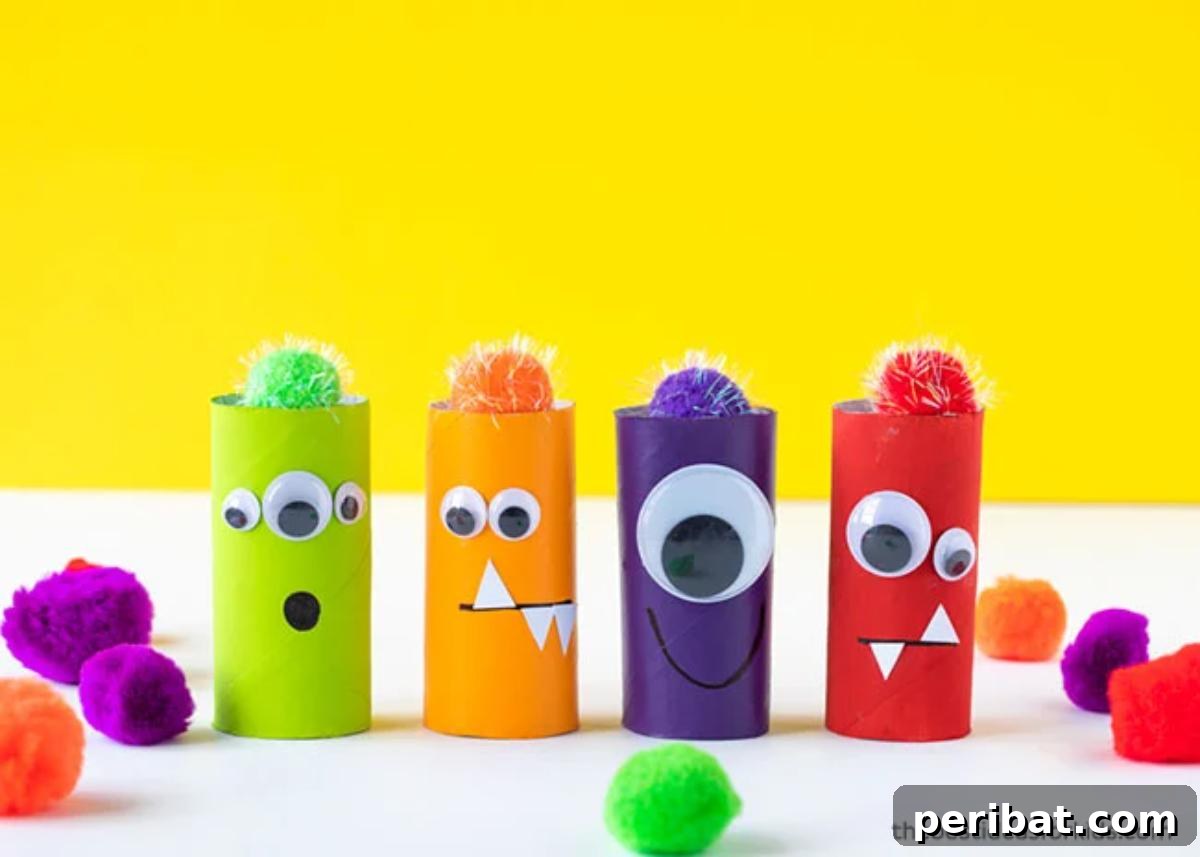 Toilet Paper Roll Monsters in various colors and designs.