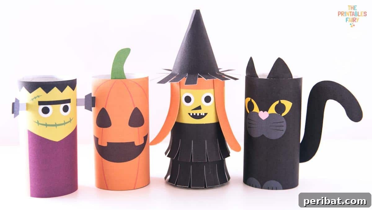Halloween Toilet Paper Roll Crafts Templates showing various monster designs.