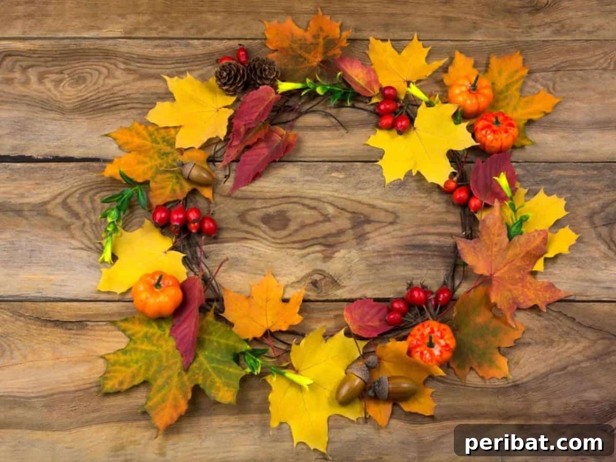A simple yet elegant display of vibrant natural fall leaves arranged as home decor, bringing the beauty of the outdoors inside.