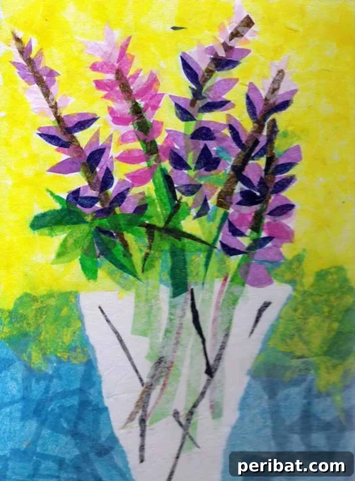 Vibrant Tissue Paper Crafts: 40 DIY Ideas 14 Tissue Paper Collage Flowers. A charming collage featuring colorful tissue paper cutouts arranged to form abstract flowers, showcasing vibrant textures and artistic expression.