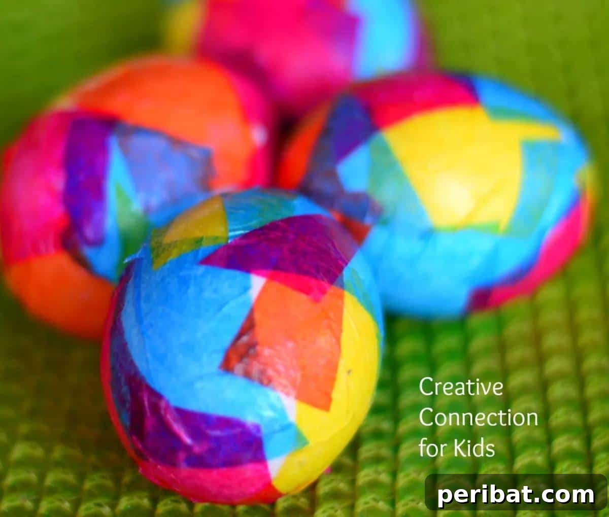 Vibrant Tissue Paper Crafts: 40 DIY Ideas 21 Mod Podge Easter Eggs. A collection of colorful Easter eggs adorned with intricate patterns of tissue paper using Mod Podge, creating unique and vibrant festive decor.