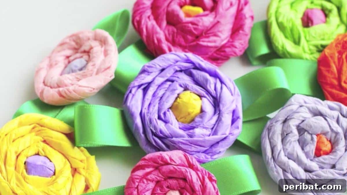 Vibrant Tissue Paper Crafts: 40 DIY Ideas 22 Tissue Paper Corsage. A delicate and colorful tissue paper corsage with multiple layers of petals, presented as a charming accessory for special events.