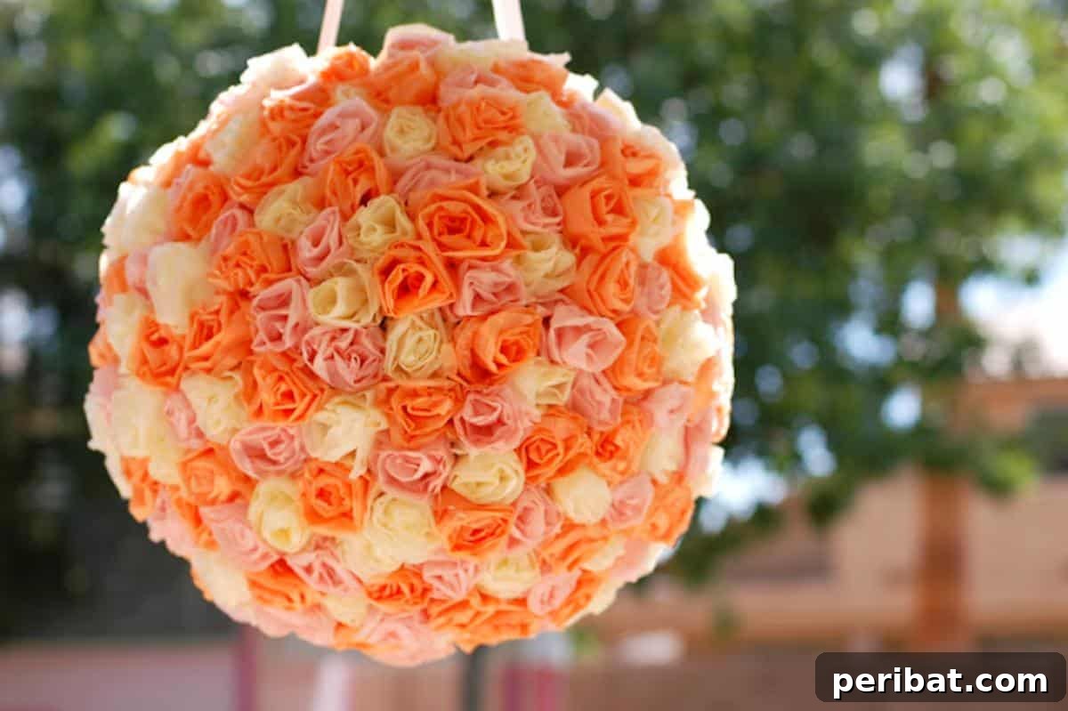 Vibrant Tissue Paper Crafts: 40 DIY Ideas 26 DIY Tissue Rose Piñata. A festive piñata in the shape of a rose, covered with intricate layers of red tissue paper, ready to add excitement to any party.