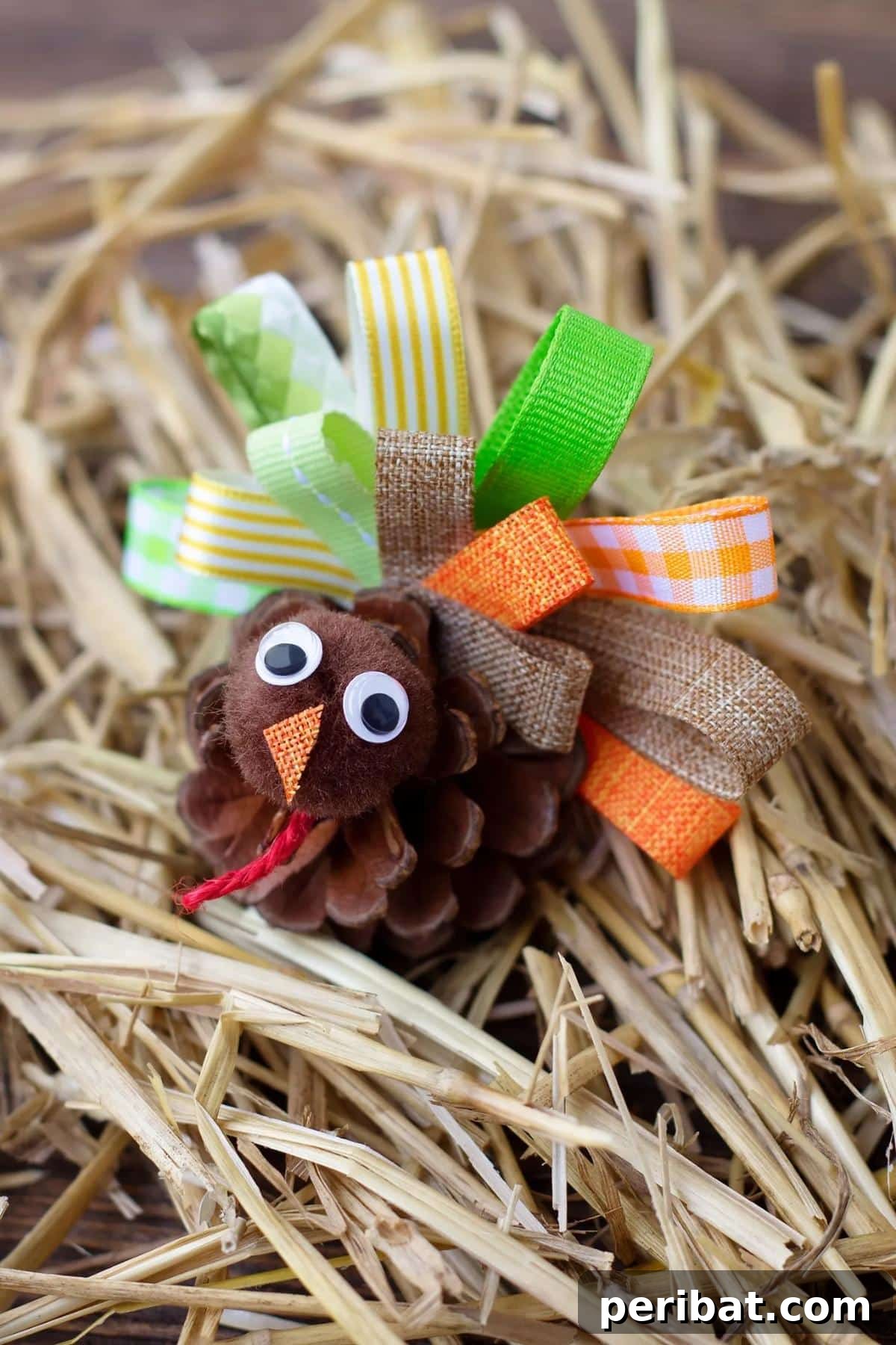 A charming pine cone turkey craft, ideal for adding a rustic touch to holiday decor.
