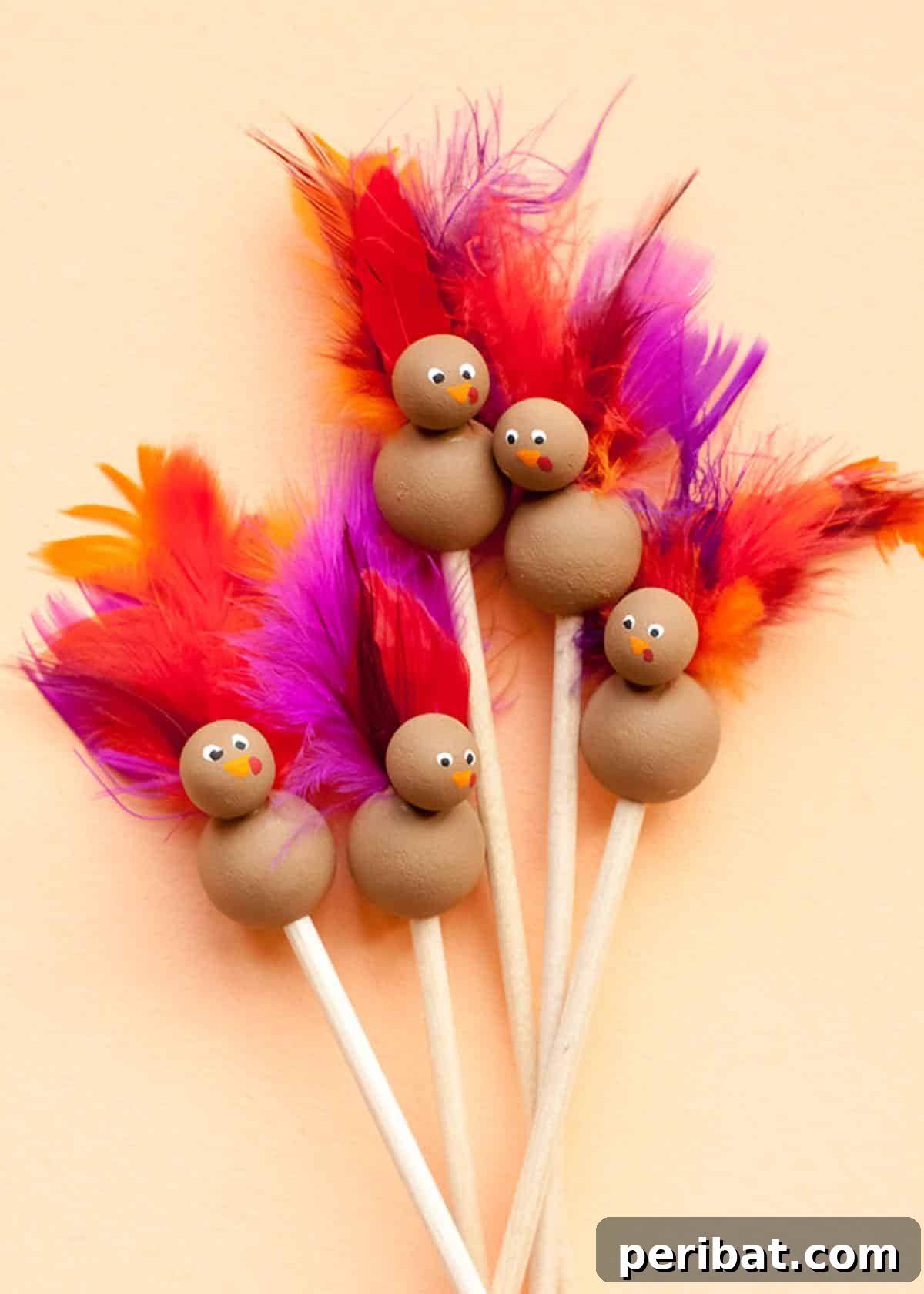 DIY turkey stir sticks, adding a cheerful garnish to Thanksgiving drinks.
