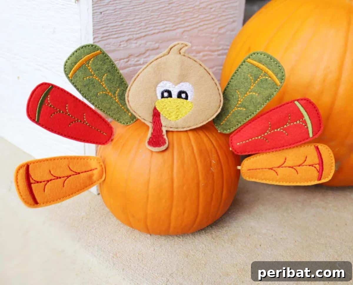 A Thanksgiving turkey pumpkin kit, for transforming a pumpkin into a turkey.