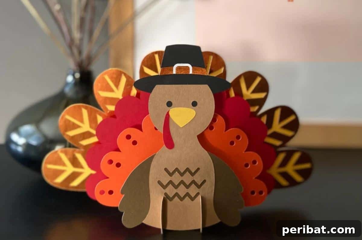A 3D cute turkey pop-up digital download for a Thanksgiving centerpiece.