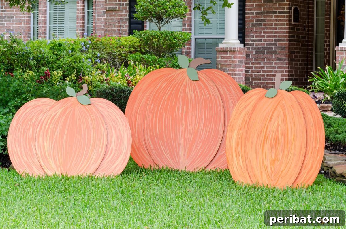 Simple Wooden Pumpkin Crafts for Autumn Decor 19 Large and sturdy wooden pumpkins for outdoor yard decorations.