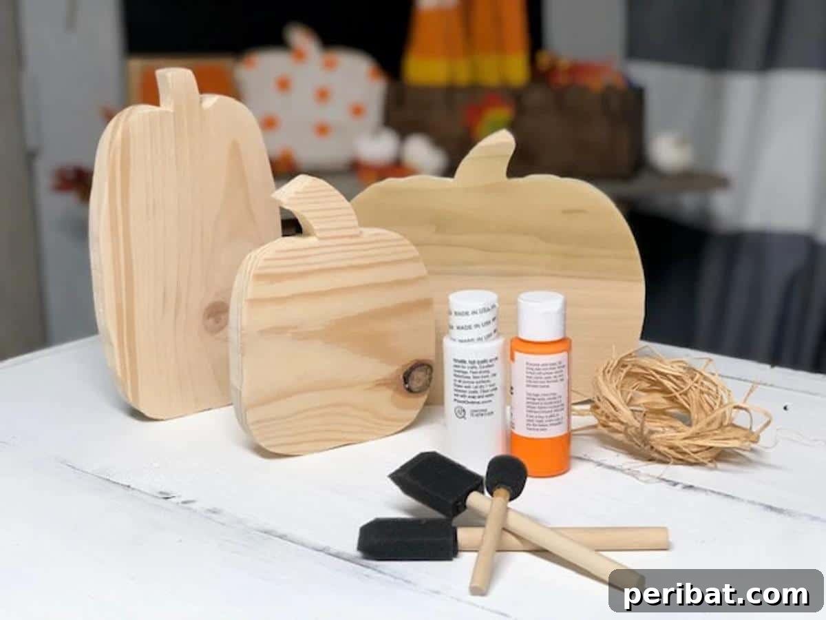 Simple Wooden Pumpkin Crafts for Autumn Decor 30 Versatile unfinished wood pumpkin cutout ready for customization.