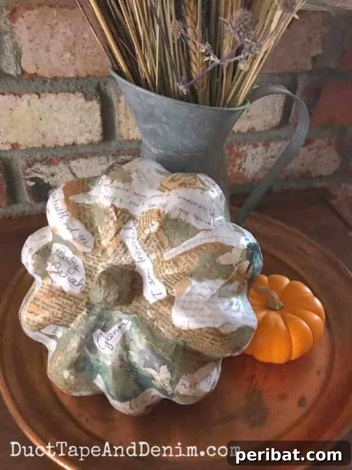 33 Creative Paper Mache Pumpkin Ideas 15 Beautiful decoupage paper mache pumpkins, offering a personal and memorable touch for Thanksgiving table decor.