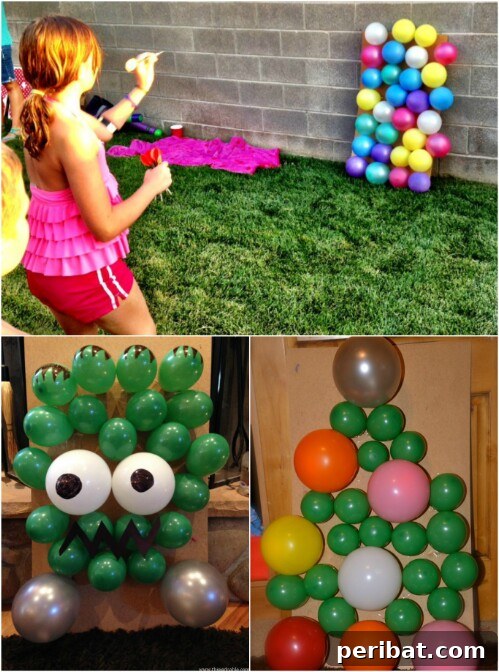 Exciting outdoor balloon dart game set up against a fence