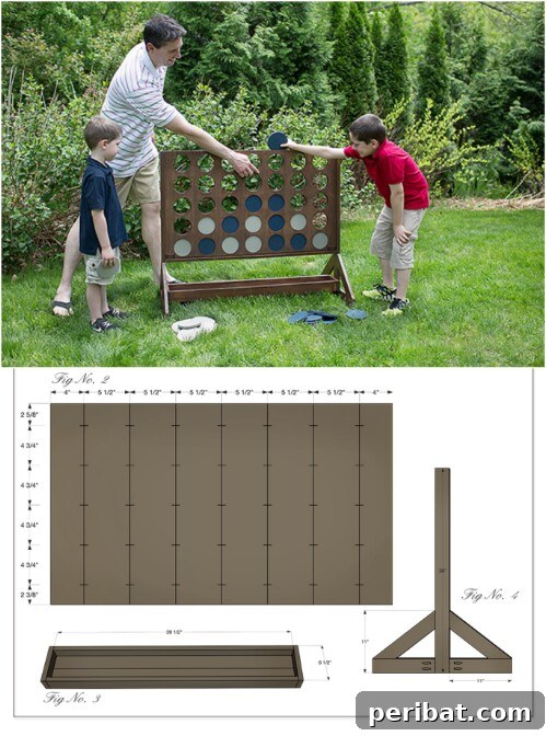 Large wooden Four-in-a-Row game setup in a grassy backyard