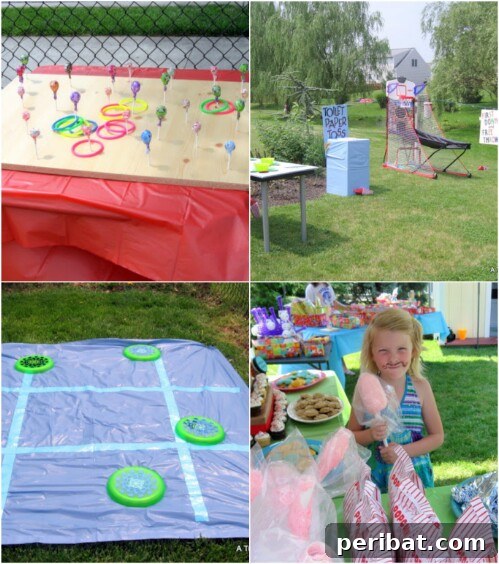 Festive DIY carnival games setup in a backyard