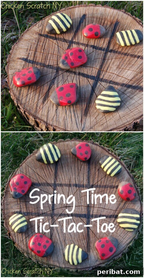 Charming Ladybug Tic-Tac-Toe game set on a tree stump