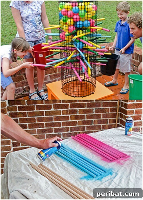 Unique Jenga-style game using plastic balls and straws