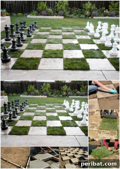 Impressive outdoor chessboard integrated into a patio design