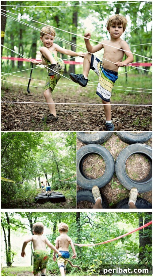 Children navigating a fun DIY obstacle course in a backyard