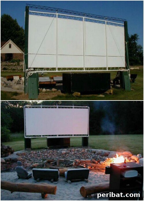 Cozy outdoor movie night setup with a DIY projection screen