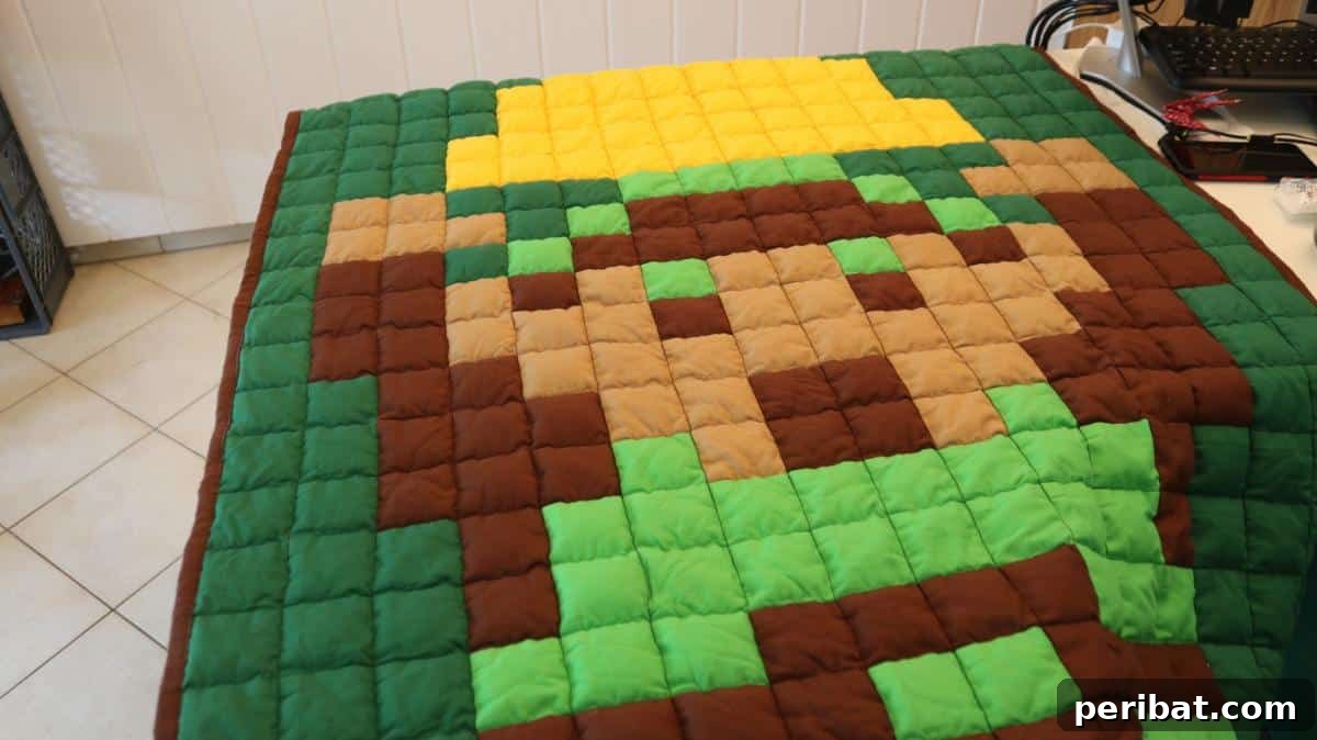 28 Soothing DIY Weighted Blanket Projects 7 A charming DIY Quilted Weighted Blanket, showcasing intricate stitching and a comforting, handmade aesthetic.