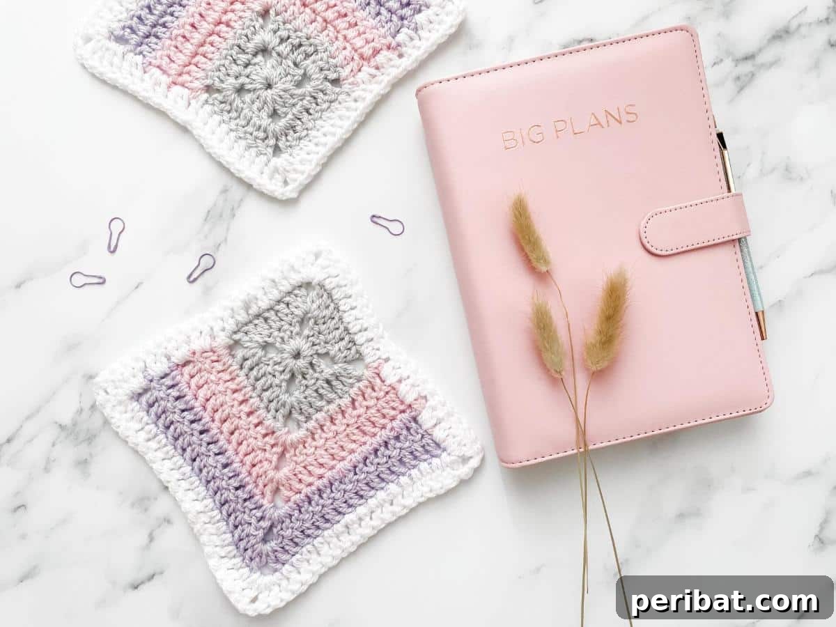 A unique Mitered Solid Granny Square, showcasing crisp diagonal lines and a modern aesthetic.