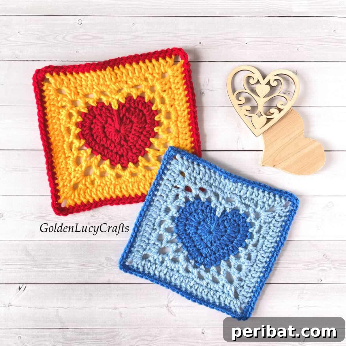 An adorable Crochet Heart Granny Square, perfect for conveying affection and warmth.
