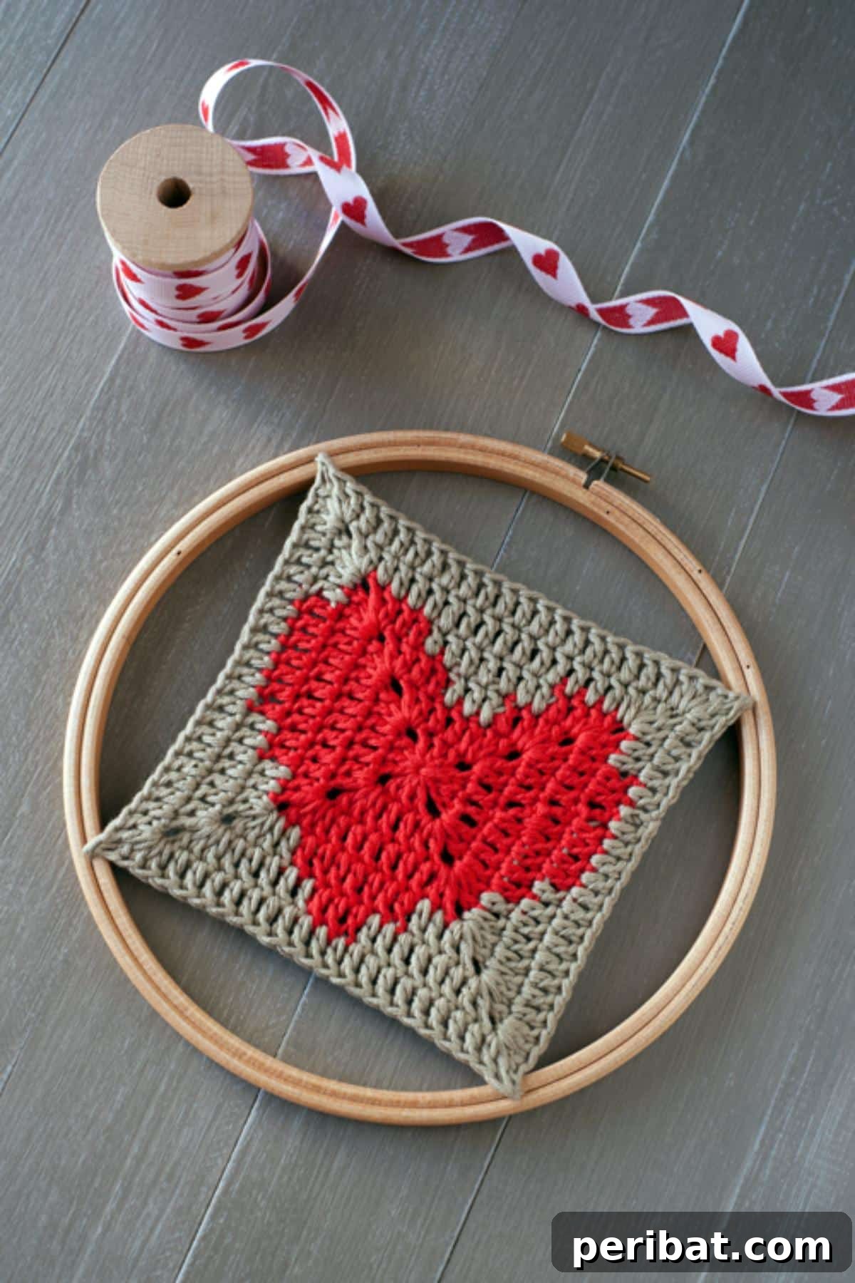 A sweet Granny Square Heart Pattern, showcasing a solid heart motif within a square.