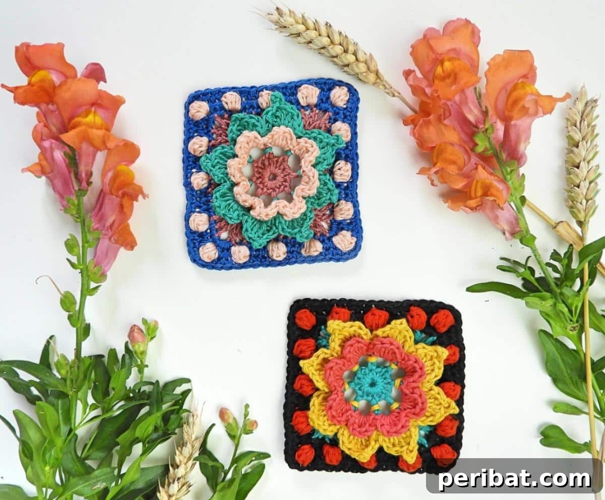 A festive Crochet Granny Square celebrating Granny Square Day, featuring cheerful colors.